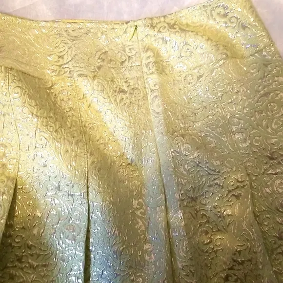 Nwt Cynthia Steffe Brocade Shimmer Gold Foil Pleated Skirt size 6 Green