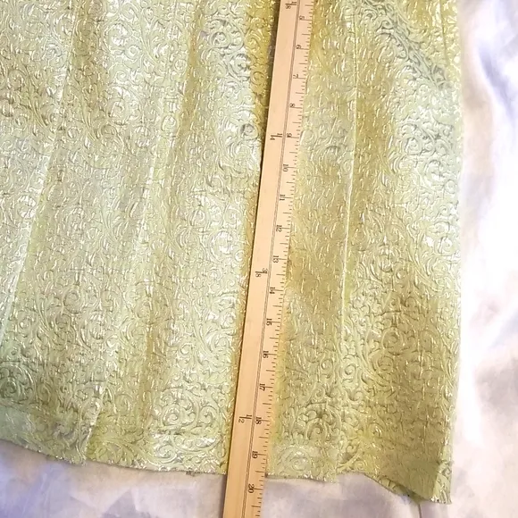 Nwt Cynthia Steffe Brocade Shimmer Gold Foil Pleated Skirt size 6 Green