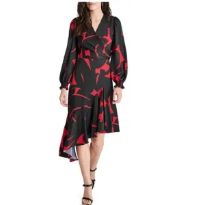 NWT DKNY Surplice V-Neck Long Balloon Sleeve Asymmetrical Hem Dress
