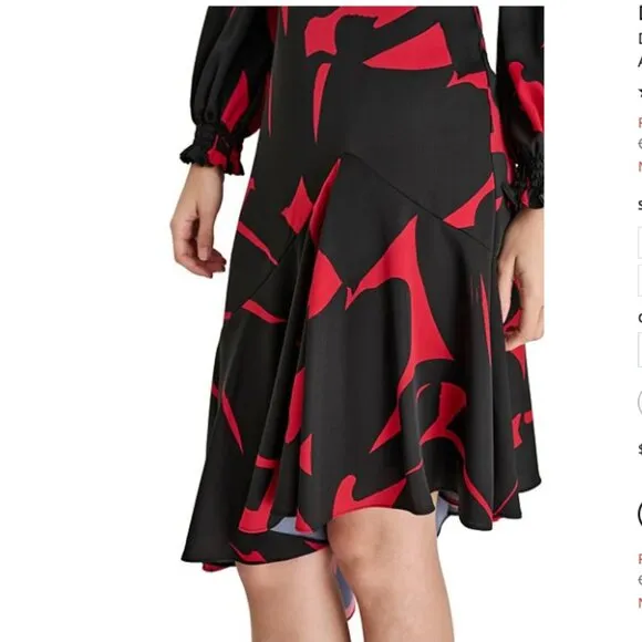 NWT DKNY Surplice V-Neck Long Balloon Sleeve Asymmetrical Hem Dress