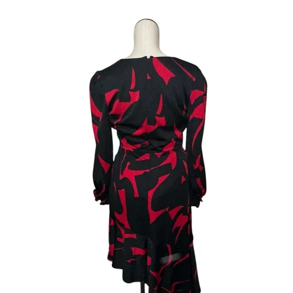 NWT DKNY Surplice V-Neck Long Balloon Sleeve Asymmetrical Hem Dress