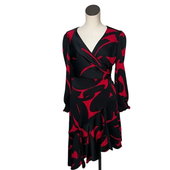 NWT DKNY Surplice V-Neck Long Balloon Sleeve Asymmetrical Hem Dress