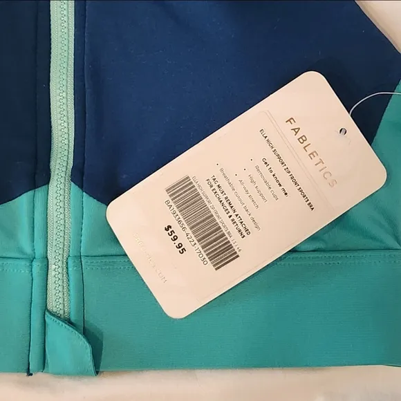 NWT Fabletics Zip-Up Sports Bra - Blue &amp; Turquoise