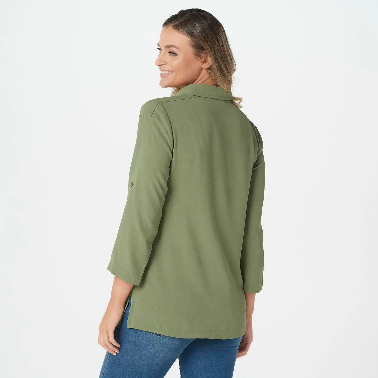 NWT Linea by Louis Dell'Olio Women's Button Front Roll Tabs Sleeve Shirt XL