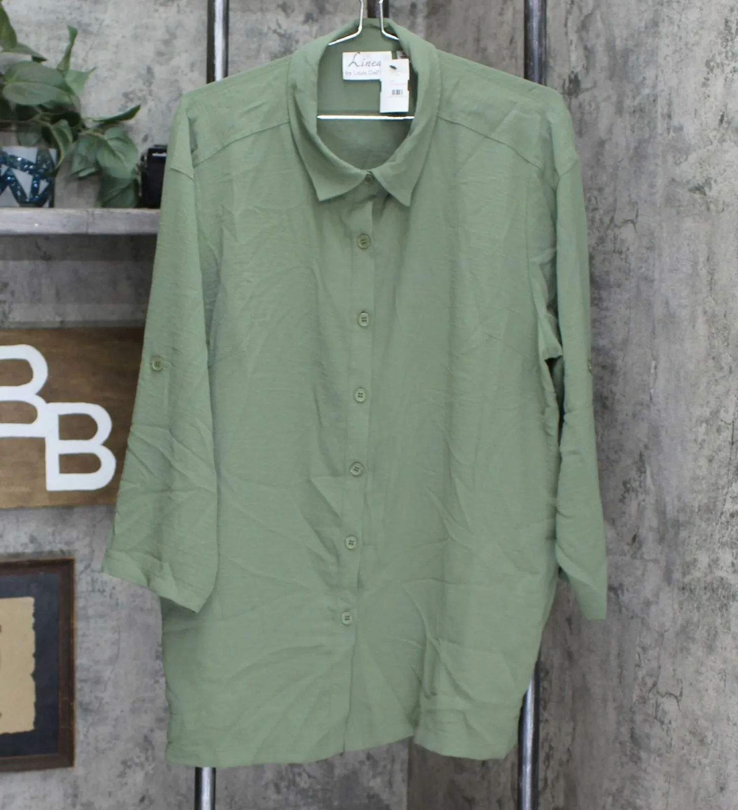 NWT Linea by Louis Dell'Olio Women's Button Front Roll Tabs Sleeve Shirt XL