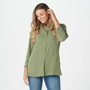 NWT Linea by Louis Dell'Olio Women's Button Front Roll Tabs Sleeve Shirt XL