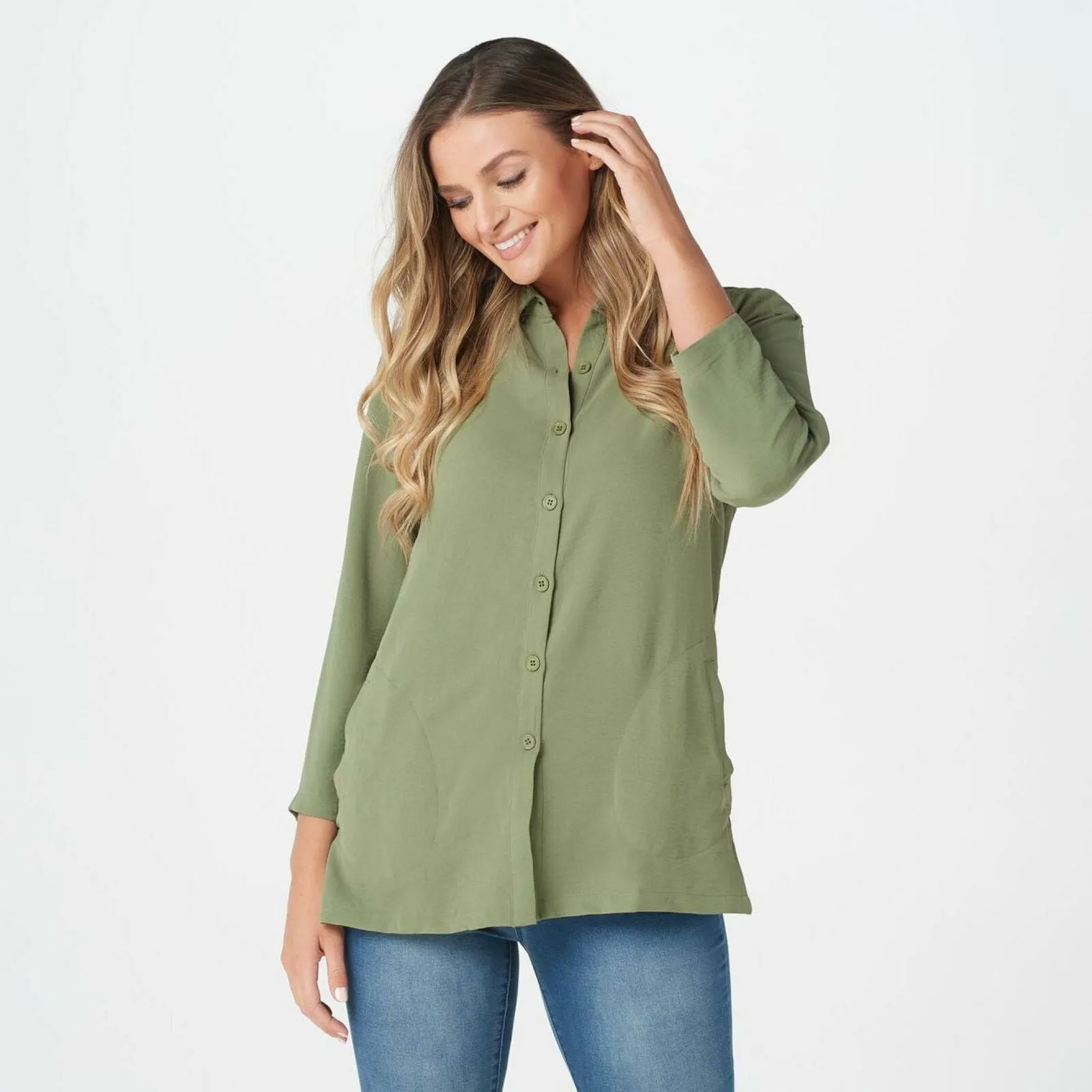 NWT Linea by Louis Dell'Olio Women's Button Front Roll Tabs Sleeve Shirt XL