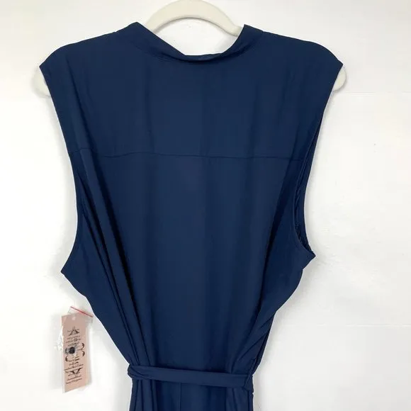 NWT Nanette Lepore Sleeveless Button Down Pintuck Pleat Waist Tie Midi Dress