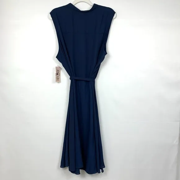 NWT Nanette Lepore Sleeveless Button Down Pintuck Pleat Waist Tie Midi Dress
