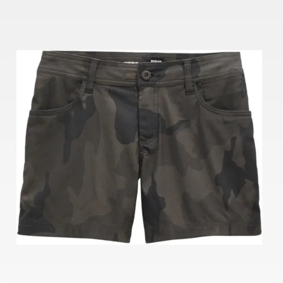 NWT Prana Women's Halle Short Plus II Camouflage 7” Shorts - 20W Charcoal Camo
