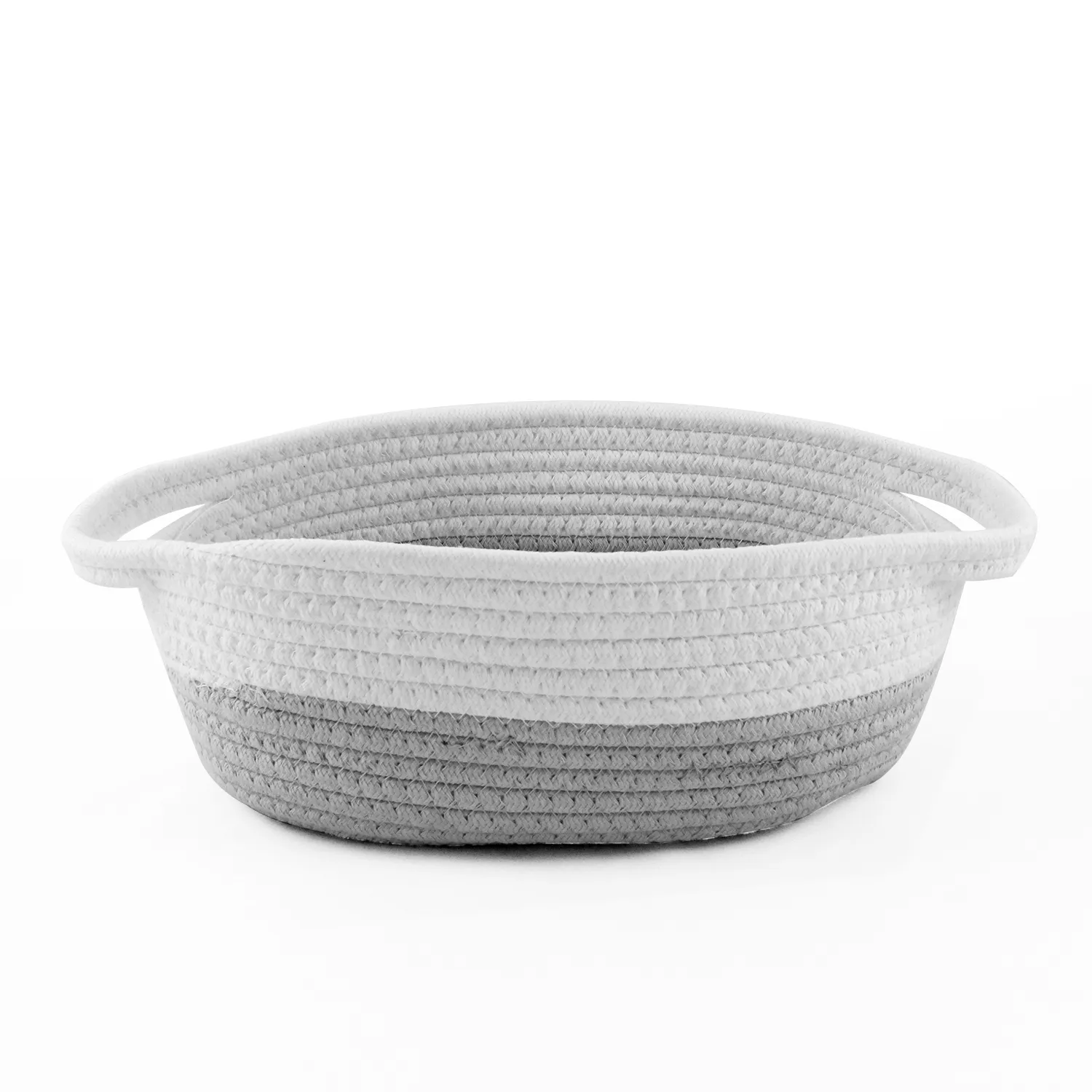 Oval Cotton Woven Rope Basket - Grey & White