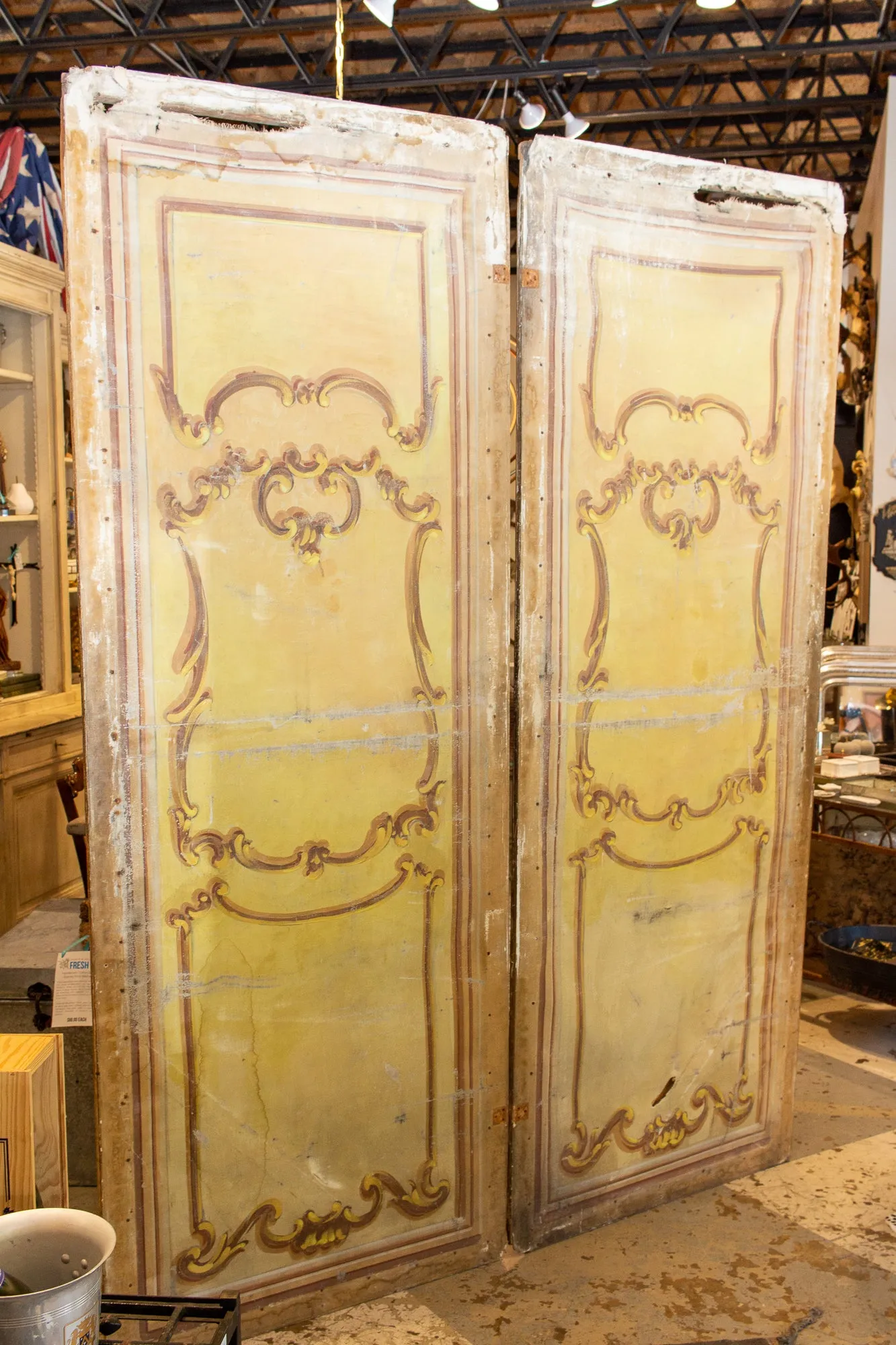 Pair of Oversized Italian Hand-Painted Stage Prop Scenery Panels