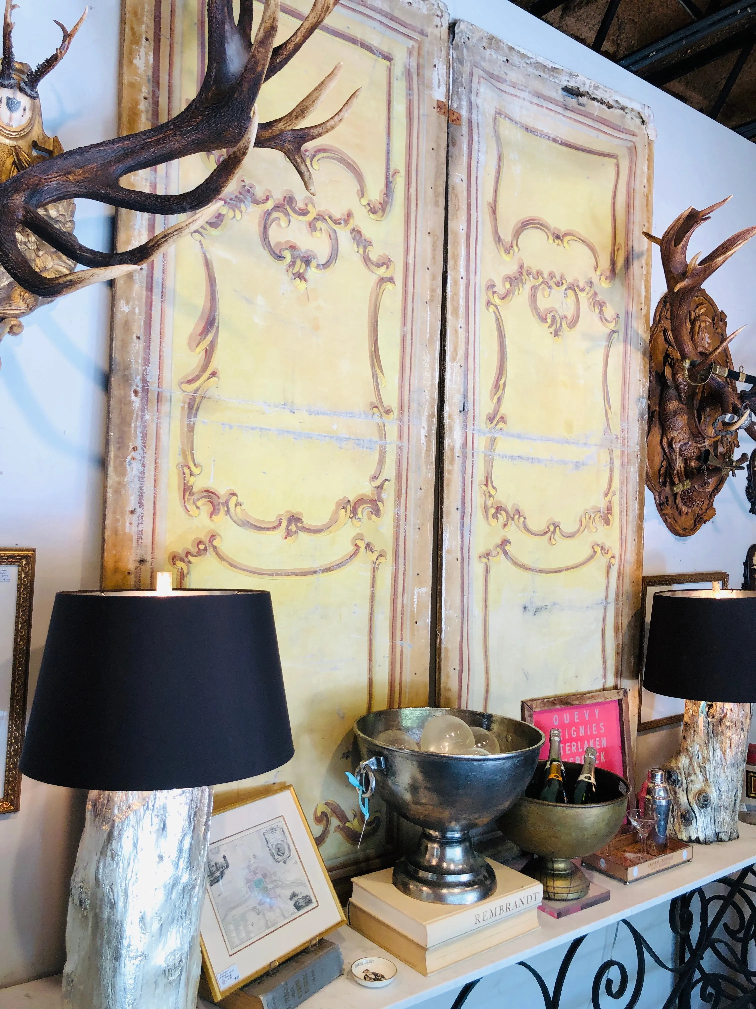 Pair of Oversized Italian Hand-Painted Stage Prop Scenery Panels