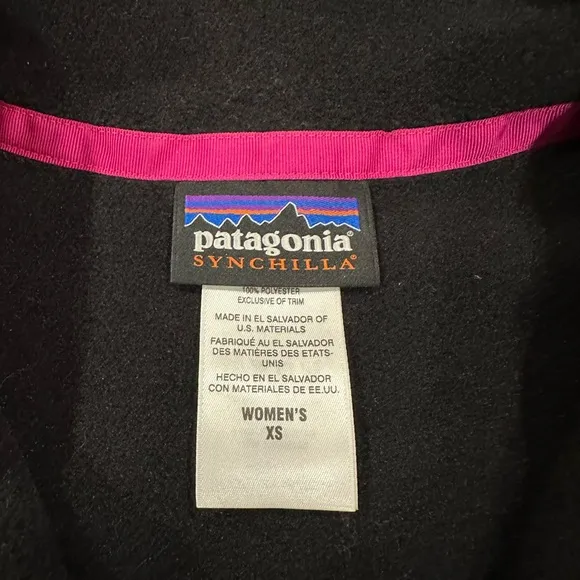 Patagonia Synchilla Full Zip Fleece Vest, Women Size XS; Black, Gray &amp; Pink.