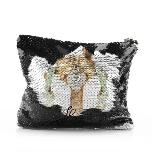 Personalised Sequin Zip Bag with Brown Alpaca Acorn Wreath and Cute Text