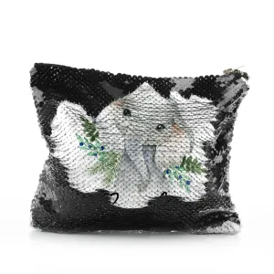 Personalised Sequin Zip Bag with Elephant Blue Berries and Cute Text