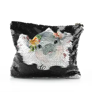 Personalised Sequin Zip Bag with Hippo Rain Drop Glitter Print and Cute Text