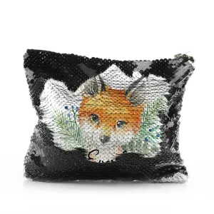 Personalised Sequin Zip Bag with Red Fox Blue Berries and Cute Text