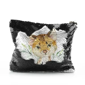 Personalised Sequin Zip Bag with Spot Cat and Leaves and Cute Text