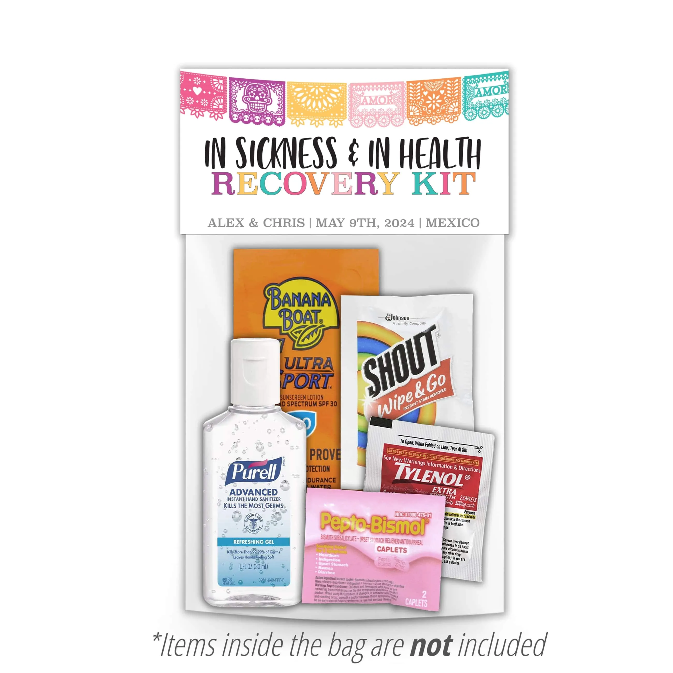 Personalized Wedding Hangover Recovery Kit Bag & Topper - Papel Picado