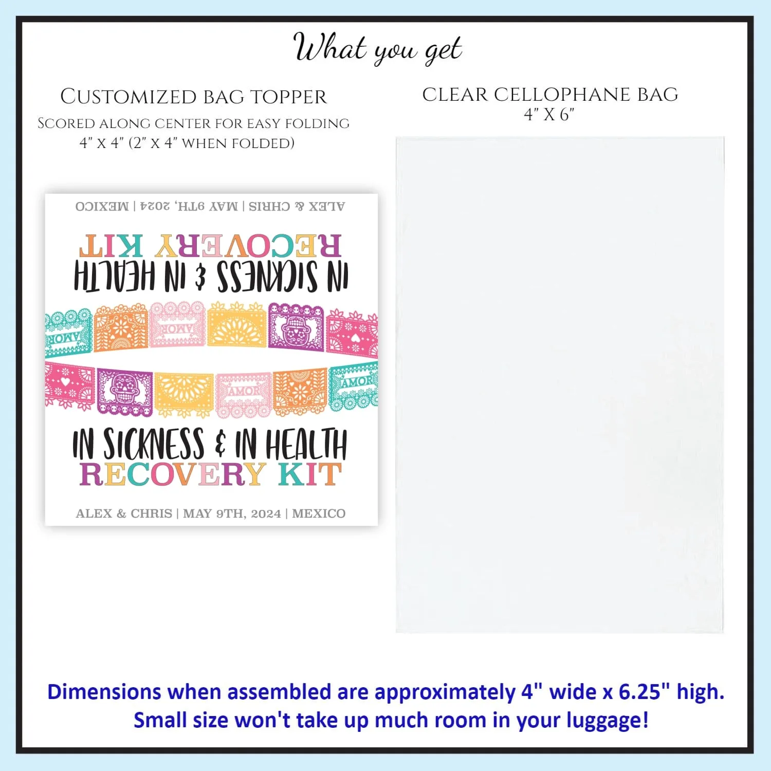 Personalized Wedding Hangover Recovery Kit Bag & Topper - Papel Picado