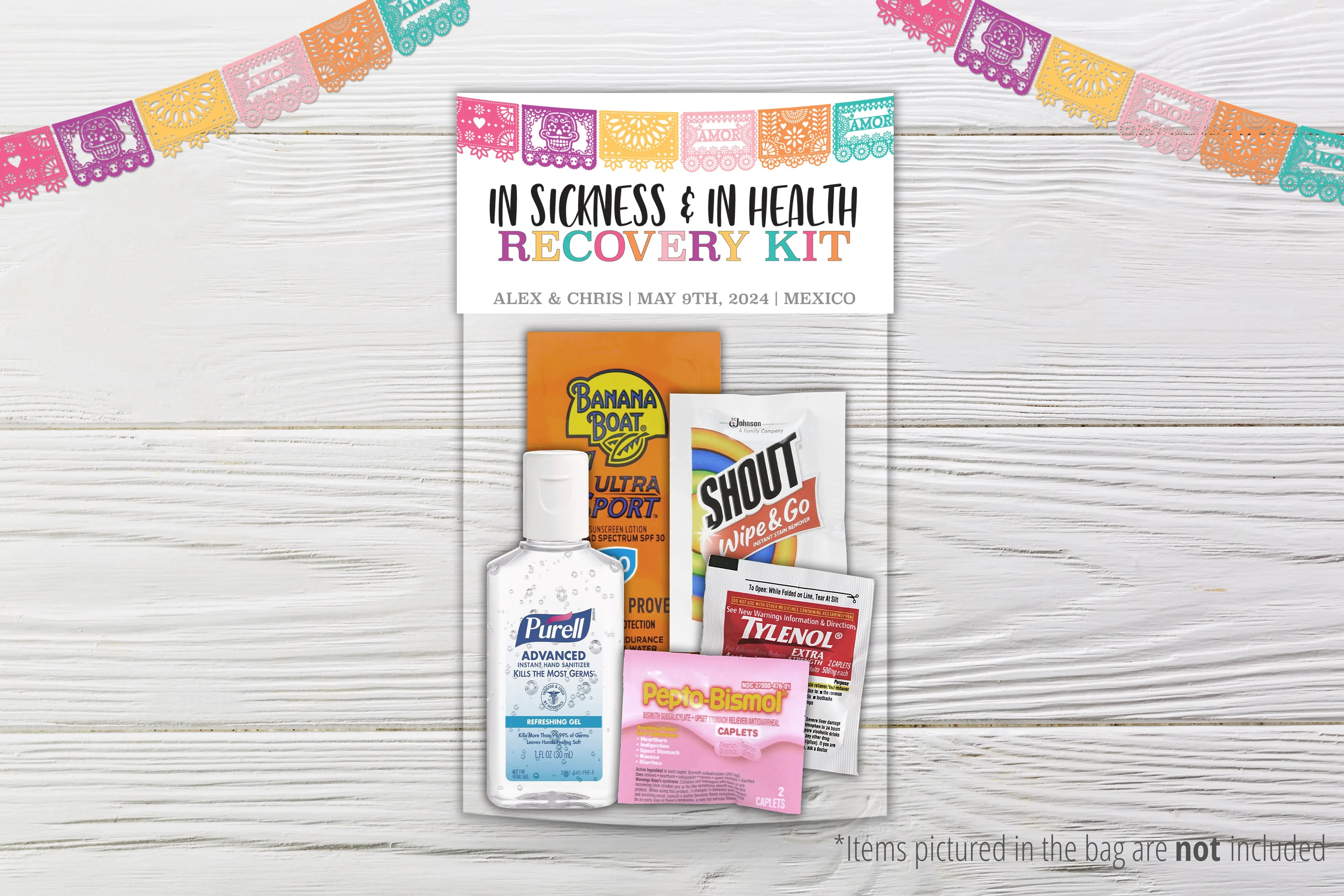 Personalized Wedding Hangover Recovery Kit Bag & Topper - Papel Picado