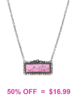 Pink Rectangle stone earrings with bling silver border