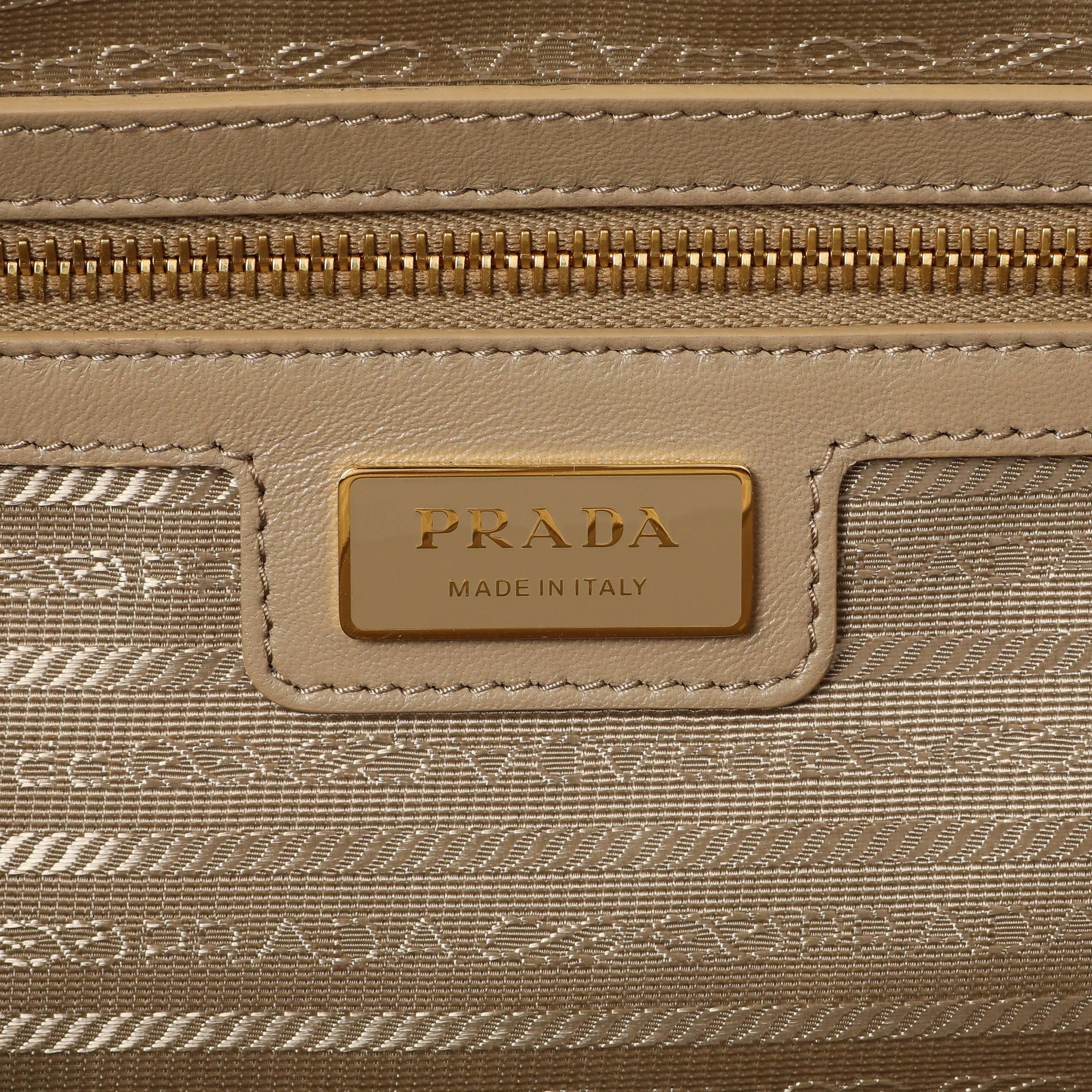 Prada Camel White Re-Nylon Saffiano Medium Re-Edition 1978 Two Handle Bag