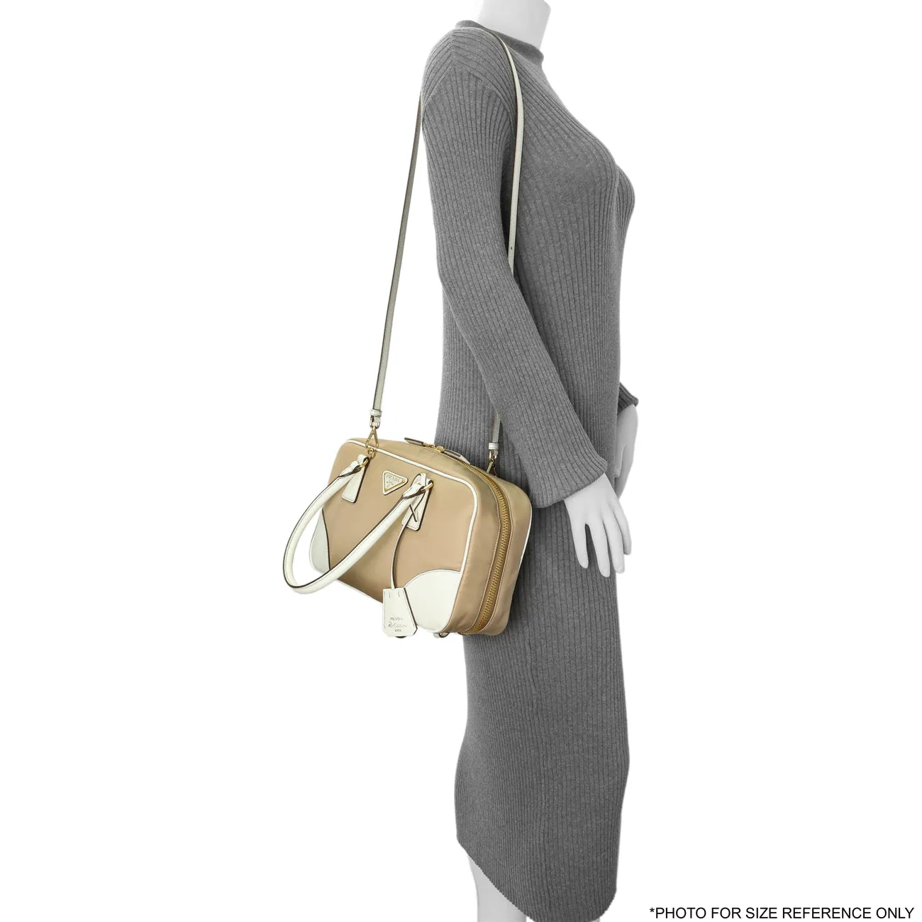 Prada Camel White Re-Nylon Saffiano Medium Re-Edition 1978 Two Handle Bag