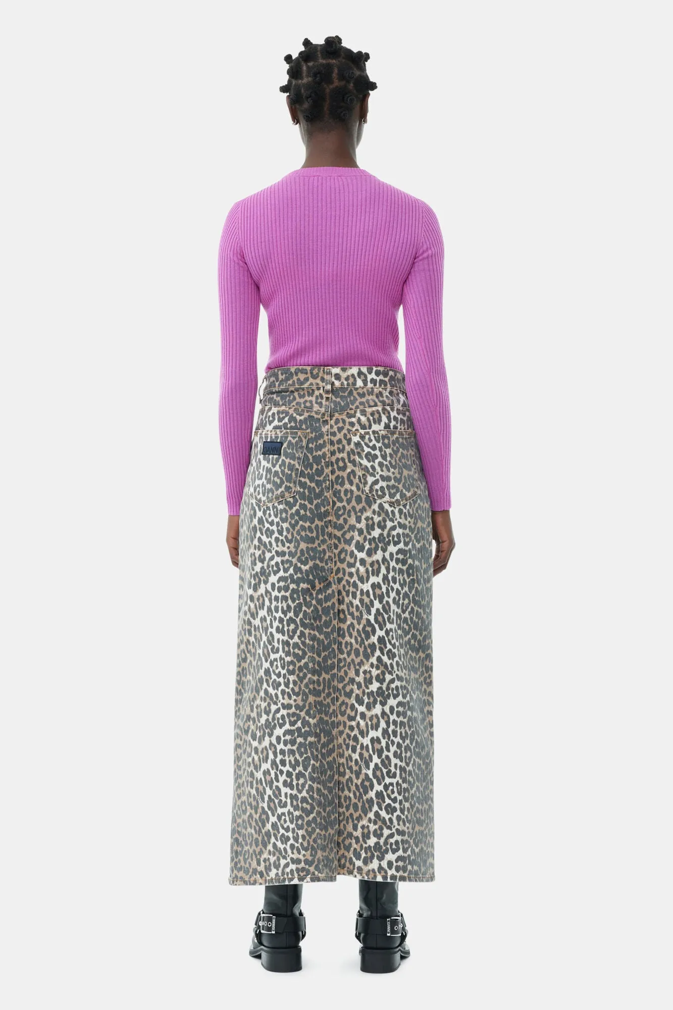 Print Denim Maxi Skirt