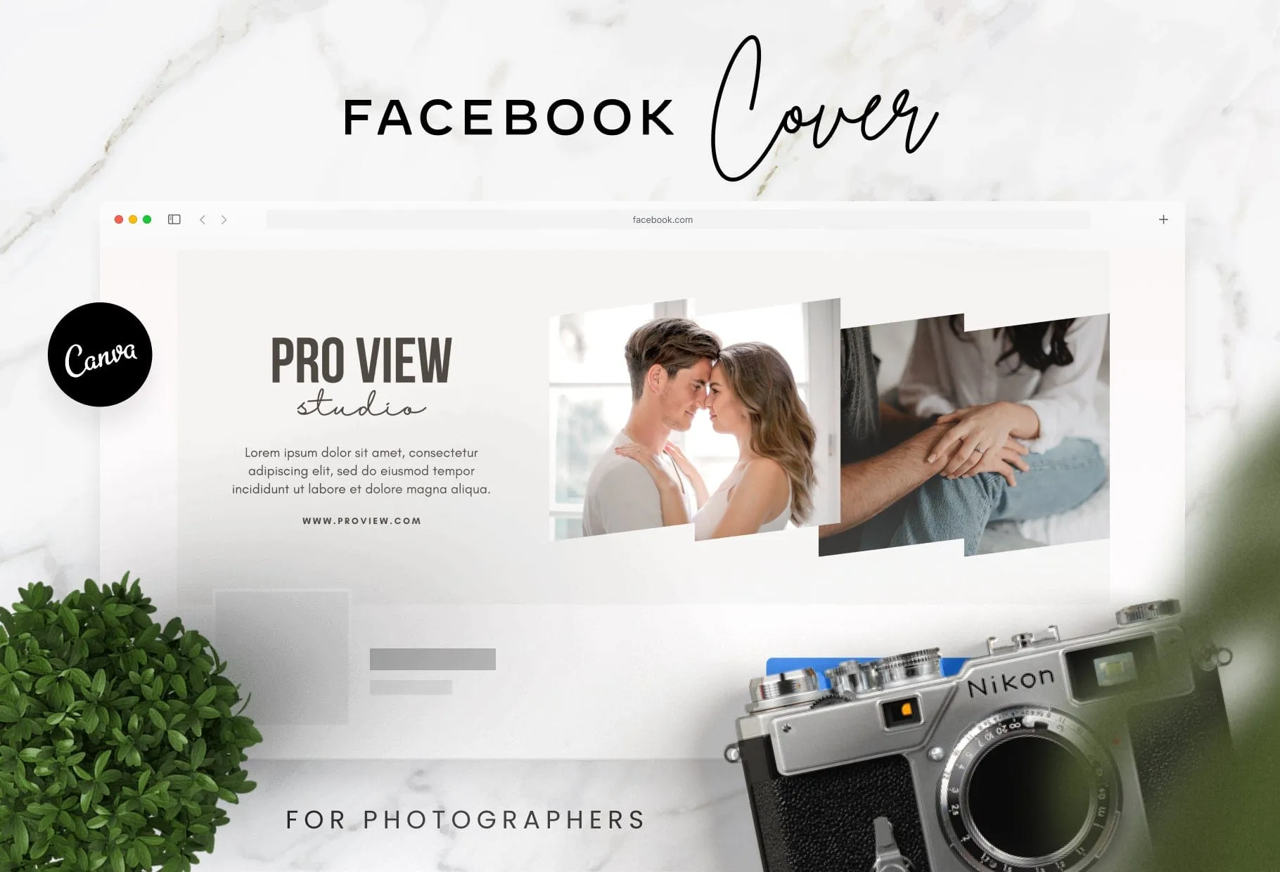 Pro View Studio Facebook Cover for Photographers Editable Canva Template