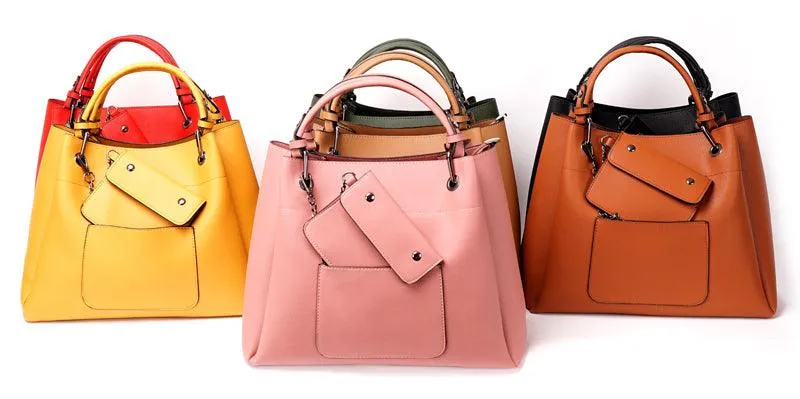 Prolific Colourful  3 in 1 Genuine Leather Women Black Handbags