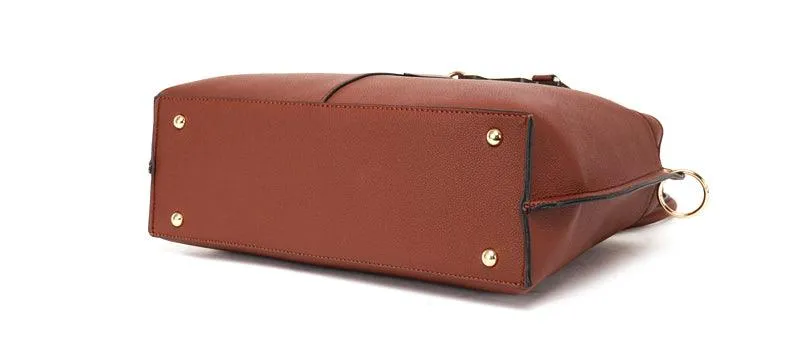Rad Apricot Leather 3 In 1 Handbag With Wood Trimmings