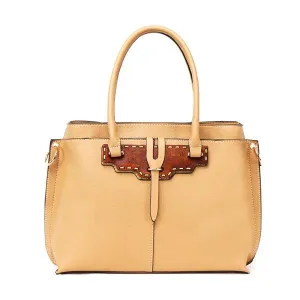 Rad Apricot Leather 3 In 1 Handbag With Wood Trimmings