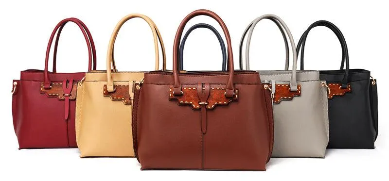Rad Apricot Leather 3 In 1 Handbag With Wood Trimmings