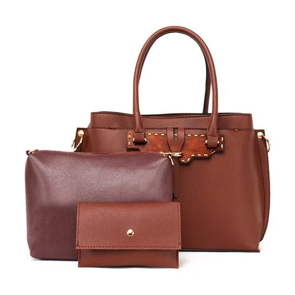 Rad Apricot Leather 3 In 1 Handbag With Wood Trimmings