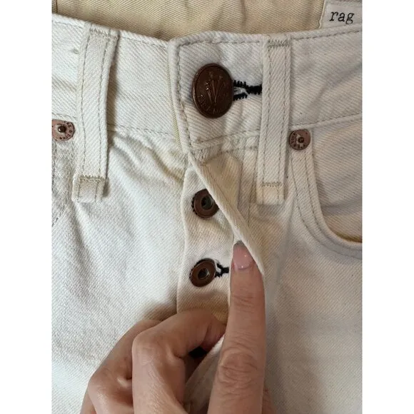 Rag &amp; Bone Shorts Women 23 Ecru Denim Maya High Rise Walking Jean Shorts Bermuda