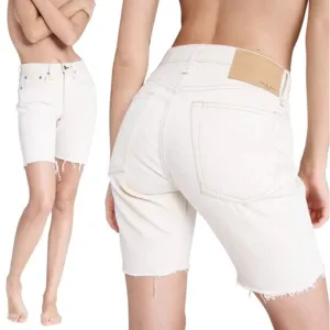 Rag &amp; Bone Shorts Women 23 Ecru Denim Maya High Rise Walking Jean Shorts Bermuda