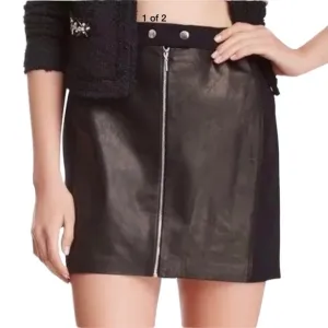 Rebecca Taylor Black Leather Panel Moto Mini Grunge Pencil Skirt Zip Front Sz 2