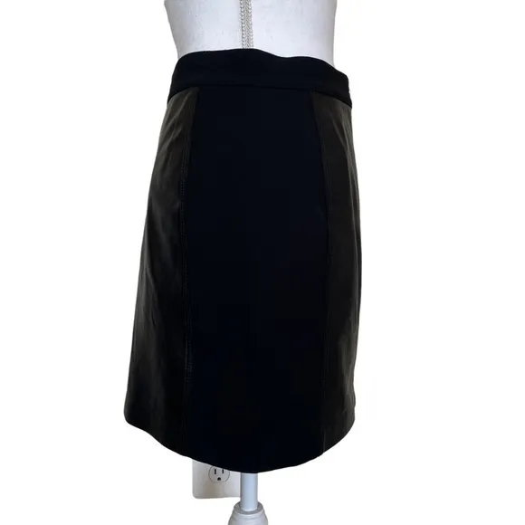 Rebecca Taylor Black Leather Panel Moto Mini Grunge Pencil Skirt Zip Front Sz 2