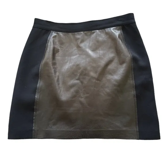 Rebecca Taylor Black Leather Panel Moto Mini Grunge Pencil Skirt Zip Front Sz 2