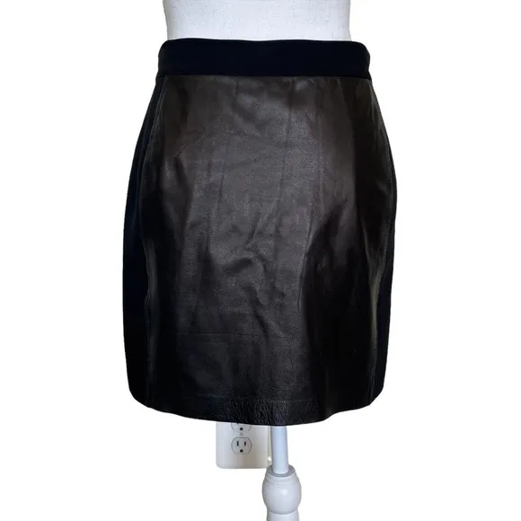 Rebecca Taylor Black Leather Panel Moto Mini Grunge Pencil Skirt Zip Front Sz 2