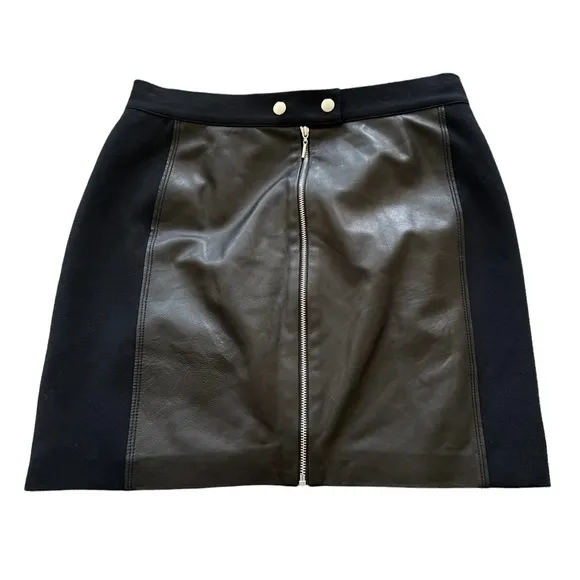 Rebecca Taylor Black Leather Panel Moto Mini Grunge Pencil Skirt Zip Front Sz 2