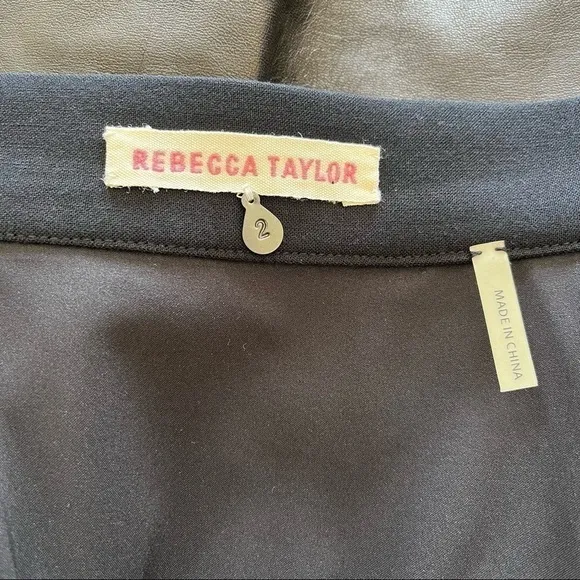 Rebecca Taylor Black Leather Panel Moto Mini Grunge Pencil Skirt Zip Front Sz 2