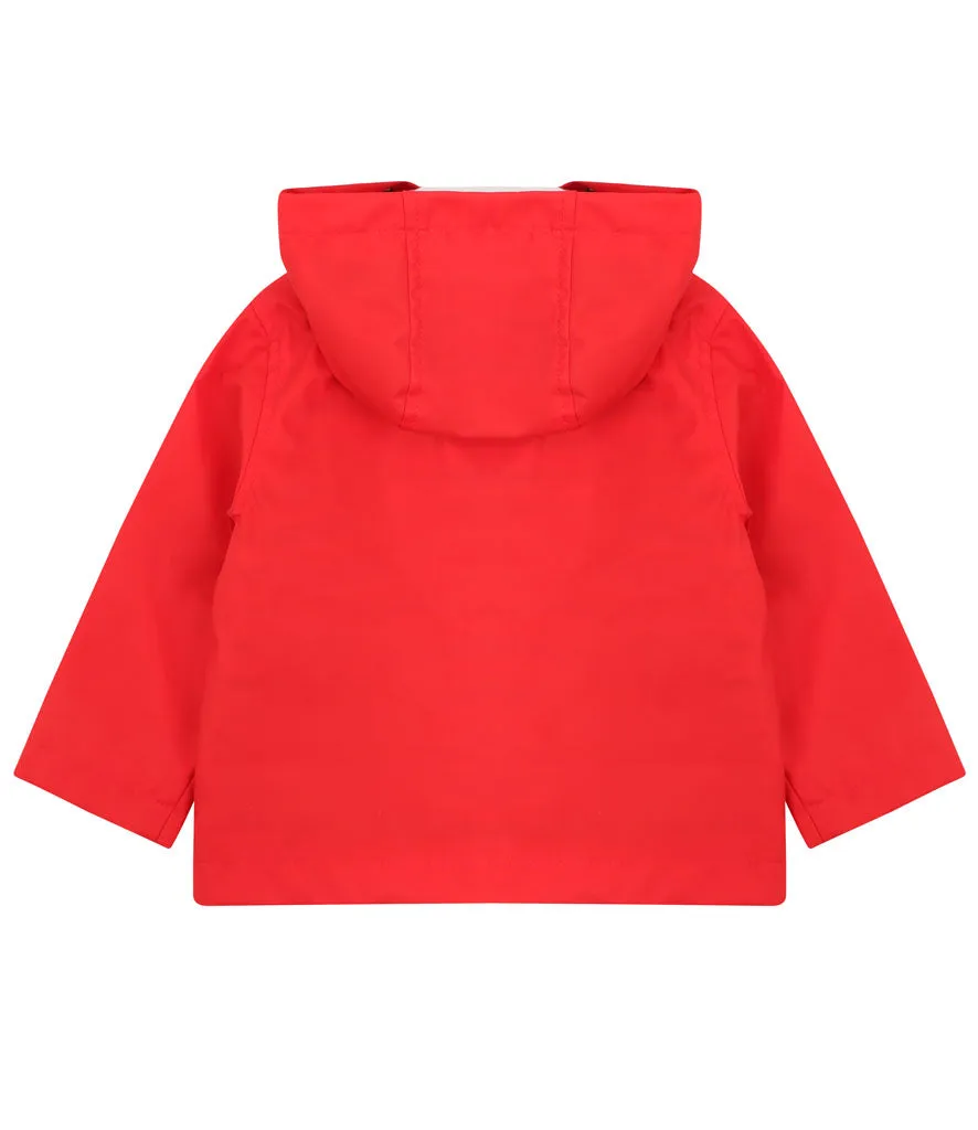Red Showerproof Coat with Nautical Stripe Lining