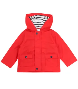 Red Showerproof Coat with Nautical Stripe Lining