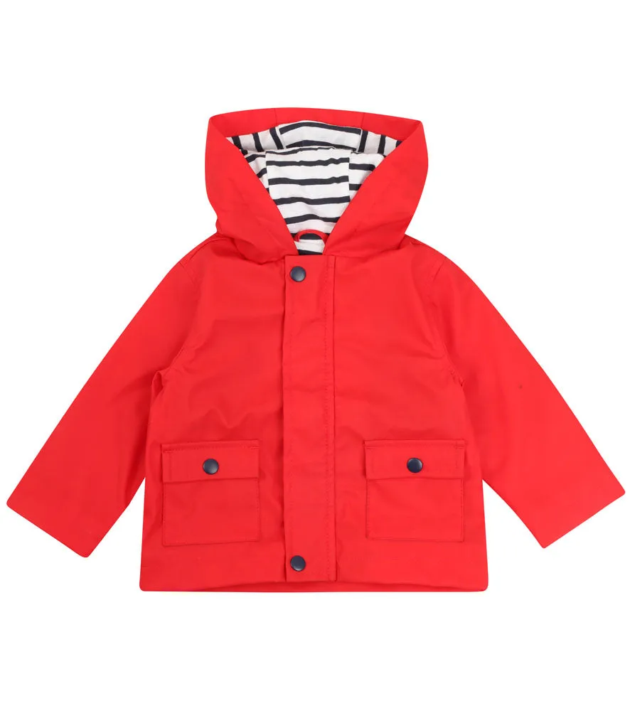 Red Showerproof Coat with Nautical Stripe Lining