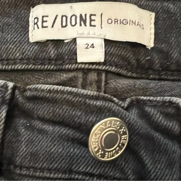 Re/Done 70s High Rise Black Button Fly Frayed Hem Jeans 24