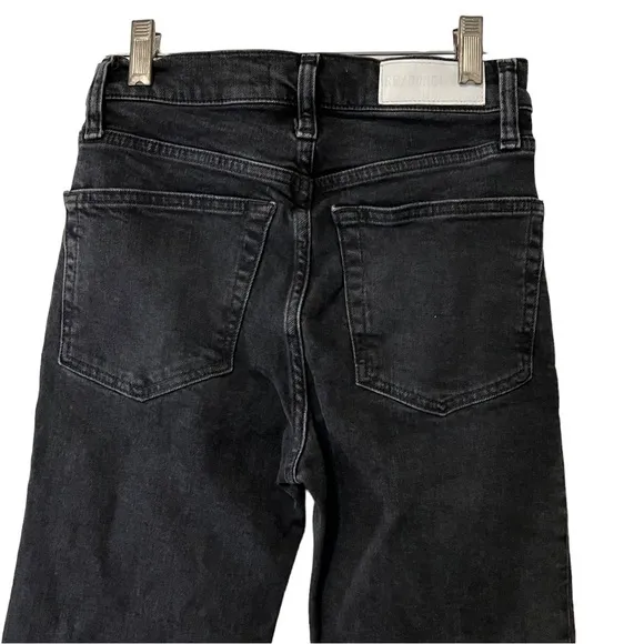 Re/Done 70s High Rise Black Button Fly Frayed Hem Jeans 24