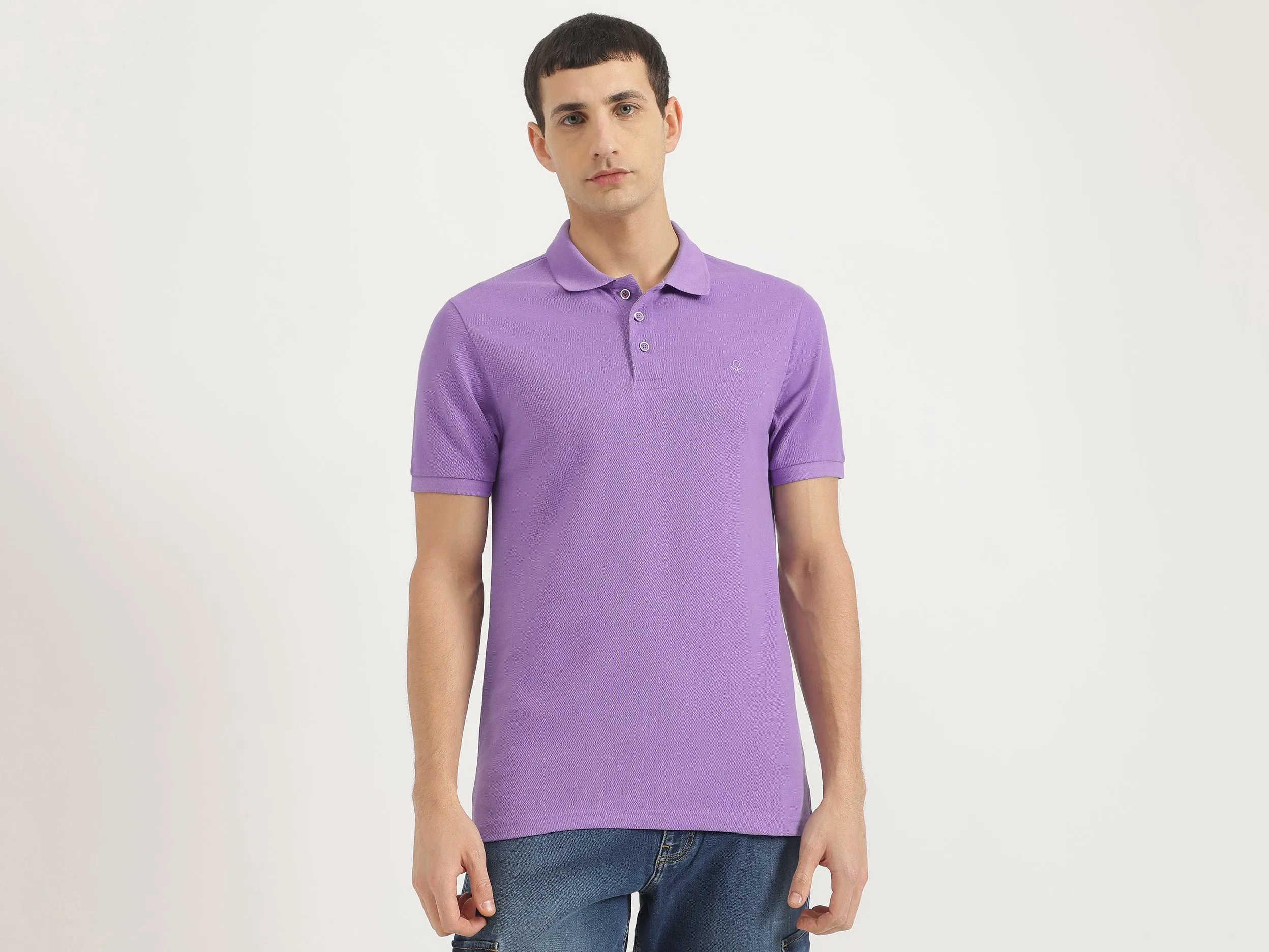 Regular Fit Polo Neck Solid Tshirt